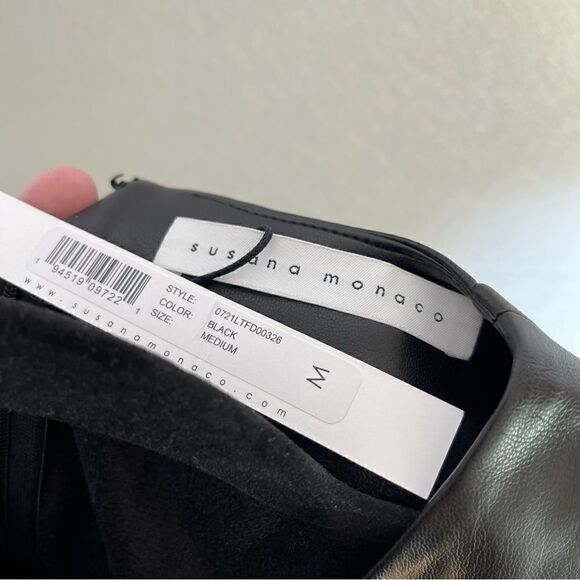 susana Monaco Faux Leather Ruffle Mini Dress Black M - Picture 4 of 5